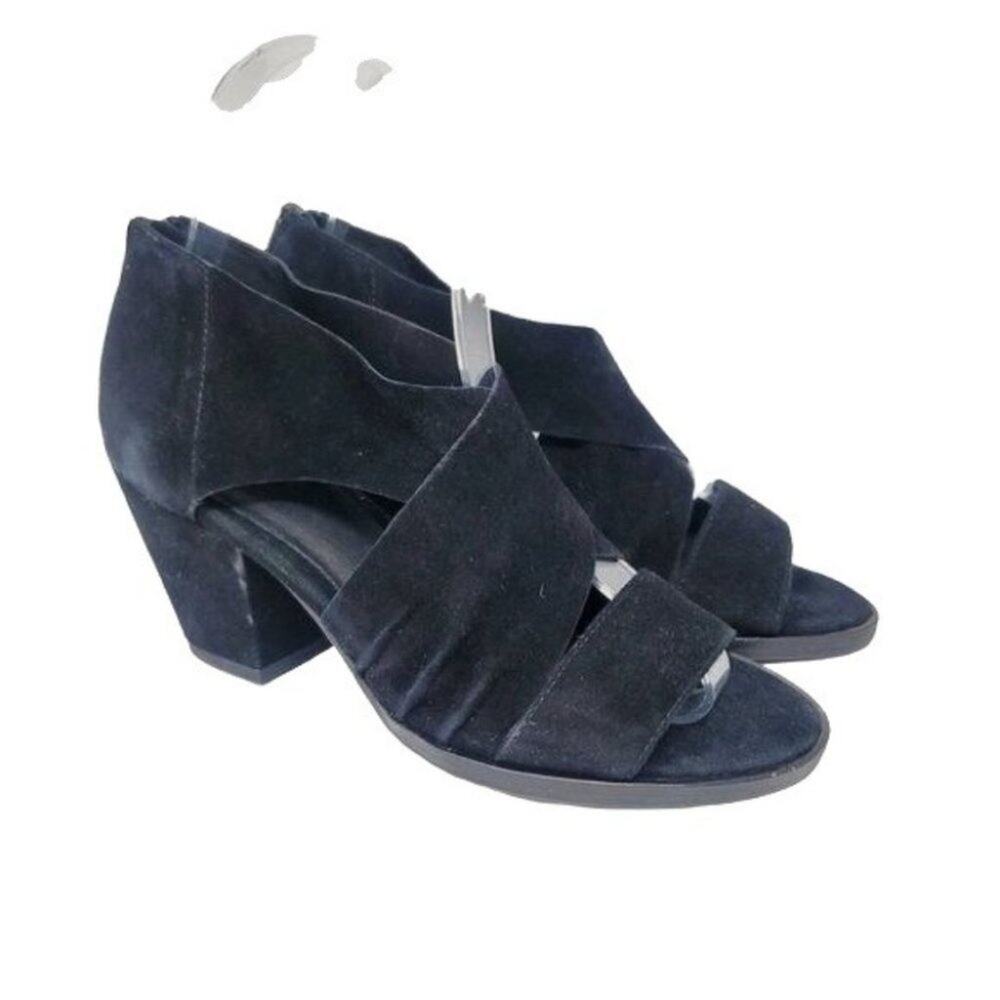 Eileen Fisher Strappy 3 Inch Block Heel Zipper Back Open Toe Heel Shoes Size 5.5